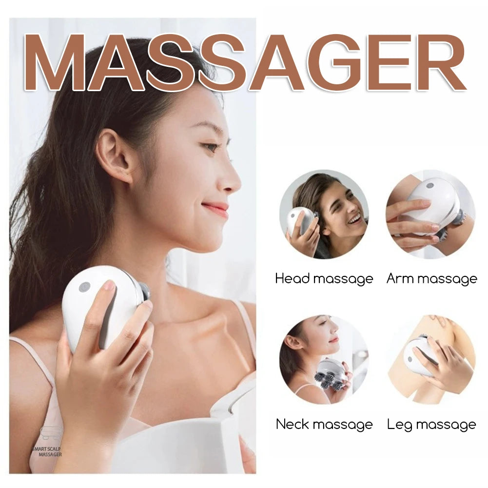 Electric Handheld Head Massager Antistress Relax Body Massage Relieving Muscle Tension Massager with Four Rotating Massage Heads