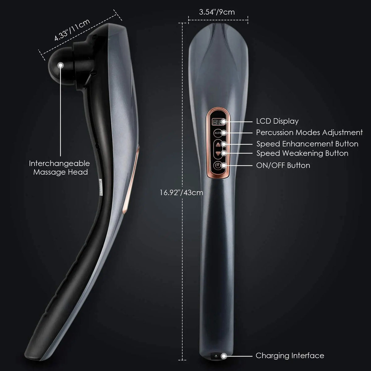 Back Massager Cordless Handheld Back Massager Handheld Electric Heat Deep Kneading Tissue for Full Body Pain Relief