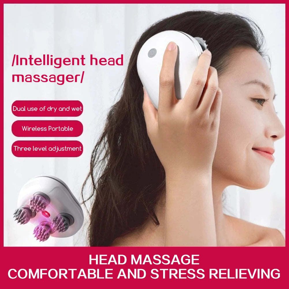 Electric Handheld Head Massager Antistress Relax Body Massage Relieving Muscle Tension Massager with Four Rotating Massage Heads