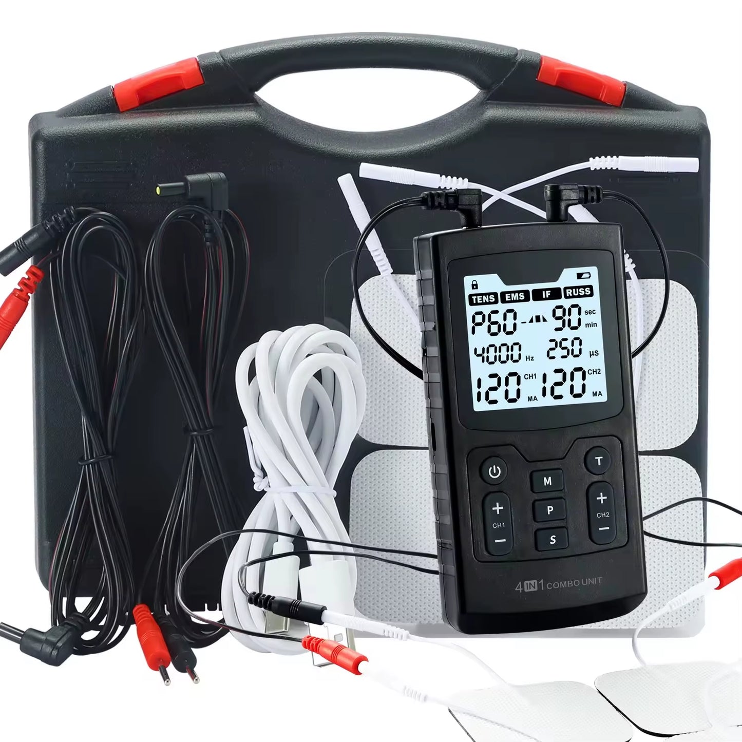 60 Massage Modes 4 in 1 Electric Muscle Stimulator Combo Physiotherapy Therapy 4000Hz EMS IFC RUSS TENS Pulse Electrostimulator