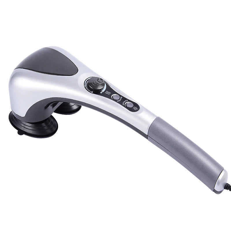 Dual-Head Handheld Electric Massager with Infrared Heat, Strong Vibration, Stepless Speed Control, Replaceable Massage Heads,