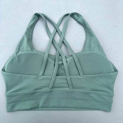 Solid Color Soft Cross Back Women Fitness Bra Tights Yoga Vest High Strength Shockproof Gym Sports Top Push up with Chest Pad