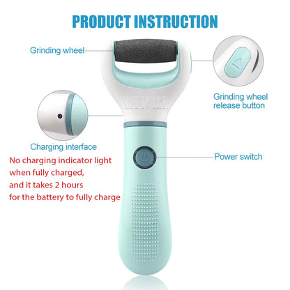 Electric Foot Grinder Auto Wireless Remove Dead Skin Calluses Cracks Hard Cracked Skin Pedicure Tool Waterproof Foot Cleaner