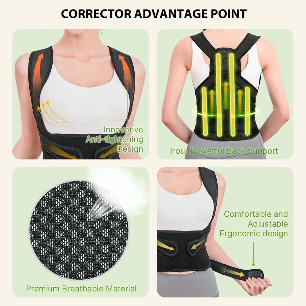 Back Brace and Posture Corrector for Women and Men Adjustable and Lightweight Straightener for Scoliosis Hunchback Correction