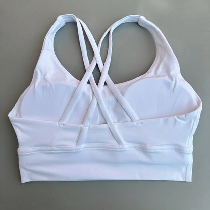 Solid Color Soft Cross Back Women Fitness Bra Tights Yoga Vest High Strength Shockproof Gym Sports Top Push up with Chest Pad