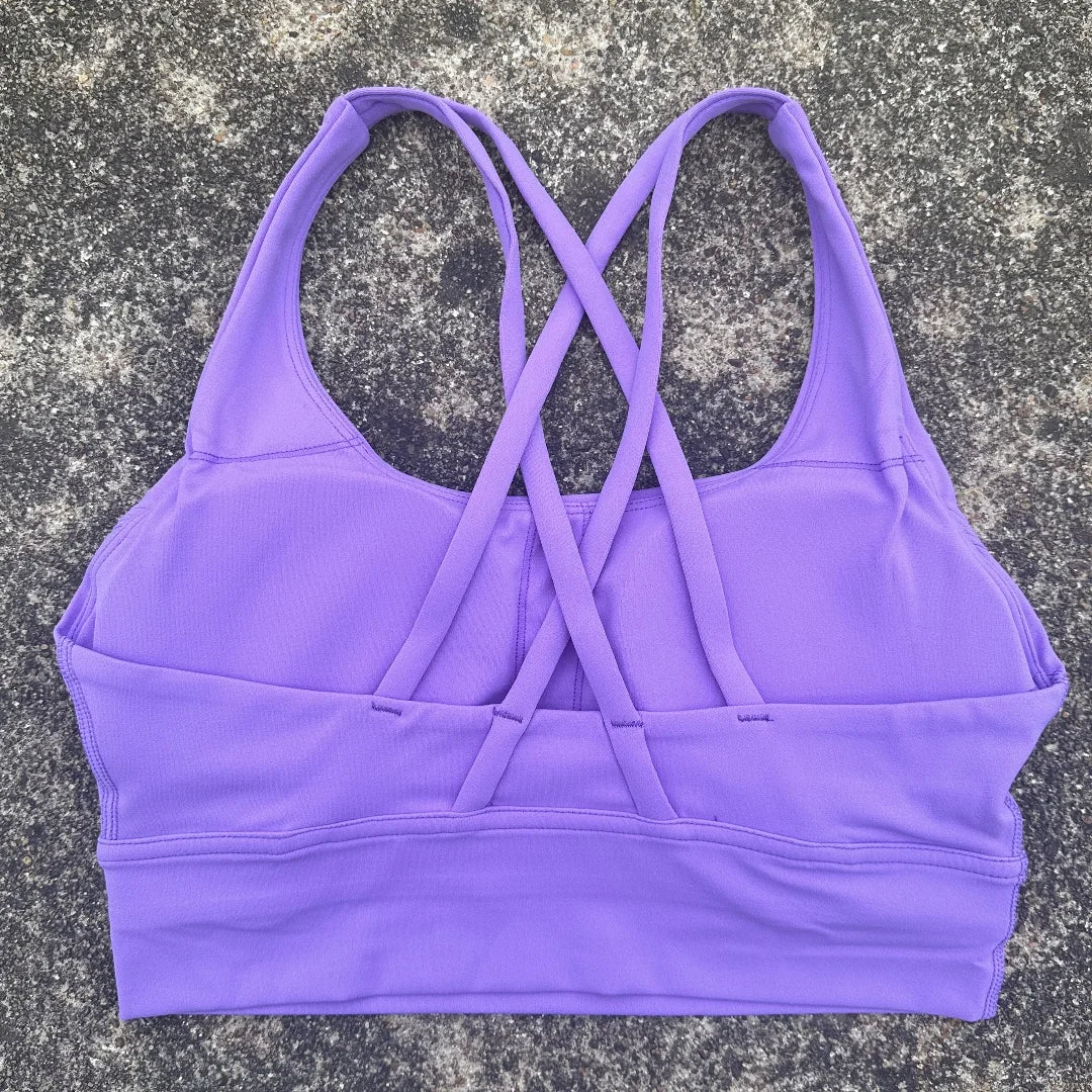 Solid Color Soft Cross Back Women Fitness Bra Tights Yoga Vest High Strength Shockproof Gym Sports Top Push up with Chest Pad