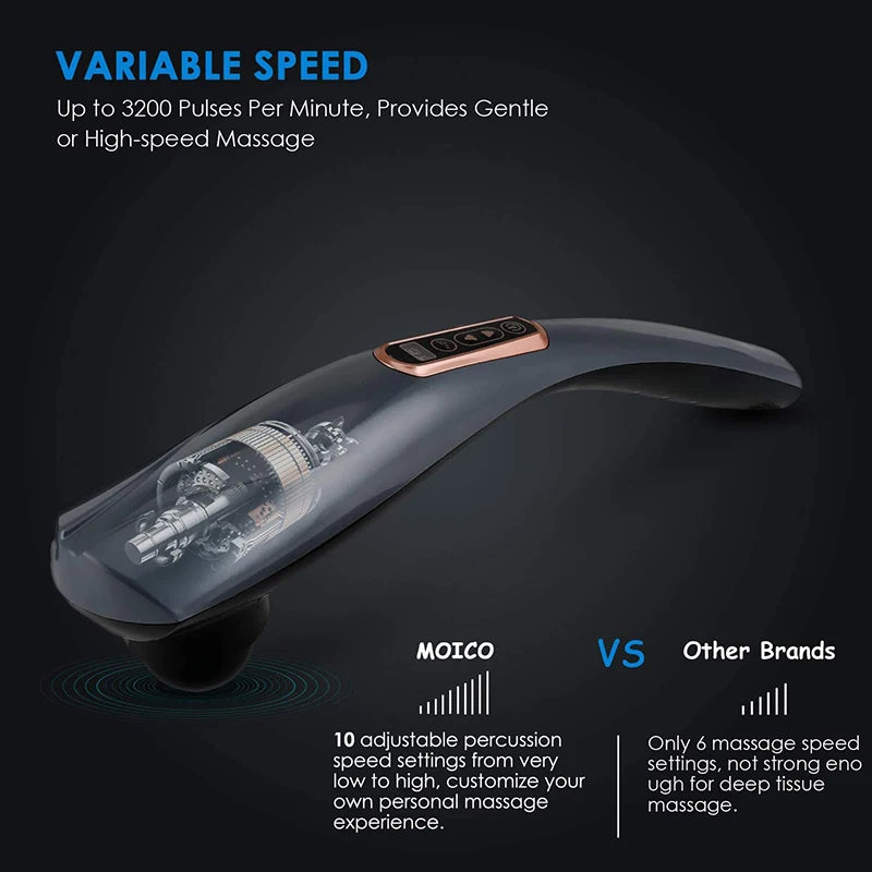 Back Massager Cordless Handheld Back Massager Handheld Electric Heat Deep Kneading Tissue for Full Body Pain Relief