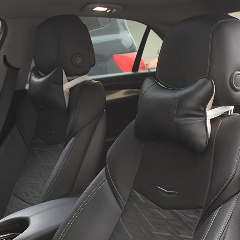 Car Neck Pillows Both Side Pu Leather 1Pcs Pack Headrest for Head Pain Relief Filled Fiber Universal Car Pillow